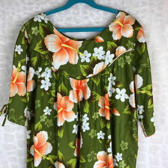 Vtg Ui-Maikai Green Hawaiian Floral Dress M *Read - Picture 2 of 8